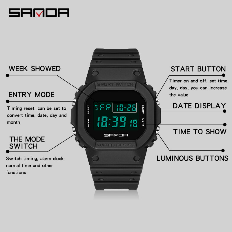 Men Sport Watch Waterproof Style Digital Watches For Men Chronograph Led Electronic Clock Square Man Wristwatch Reloj Hombre
