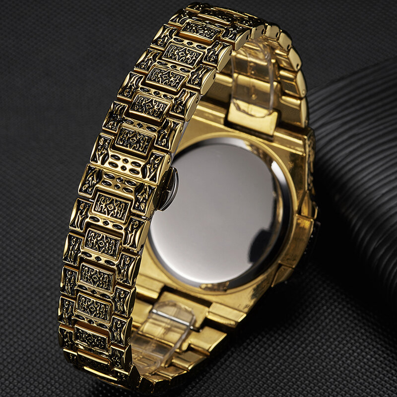 Moda relógio de quartzo masculino marca luxo retro ouro aço inoxidável relógio masculino reloj hombre