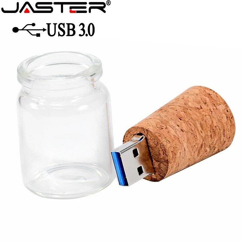 JASTER-botella de corcho de madera a la deriva, unidad flash USB 2,0, pendrive de 16GB, 32GB, 64GB, 128GB, botella de deseos, regalo de boda, logotipo del cliente