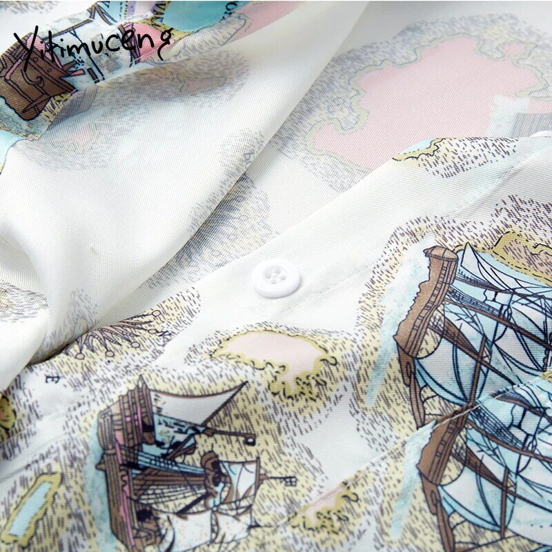 Yitimuceng floral pint blusa feminina botão para cima camisas de manga longa turn-down colarinho em linha reta 2021 primavera coreano moda nova topos