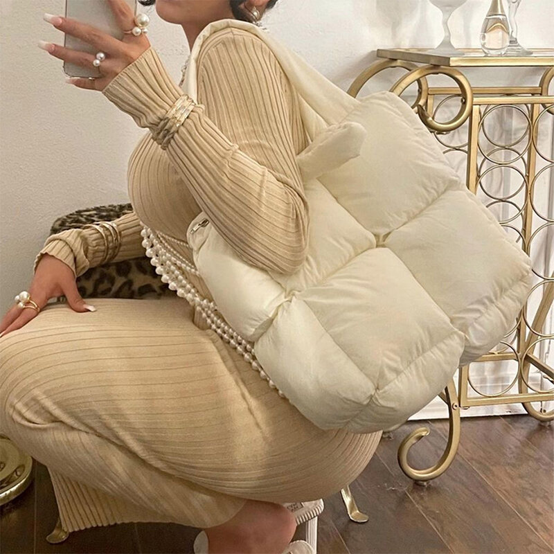 Bolso de diseñador con almohadilla de algodón para mujer, bolsa de hombro acolchada de lujo, suave, para invierno, 2021