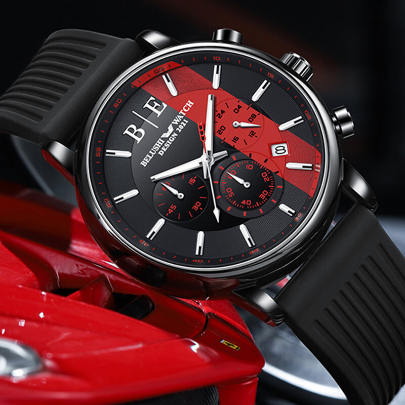 2021 relógio de quartzo de luxo pulseira de silicone belushi relógio cronógrafo à prova dwaterproof água relógio para homem livre shiping