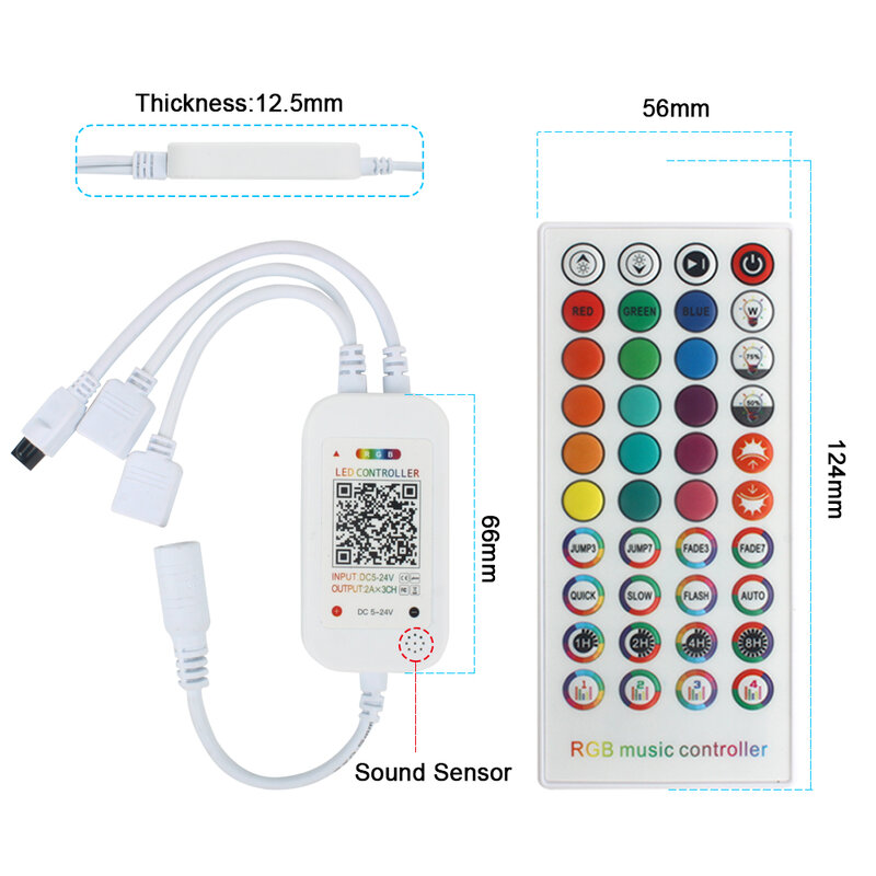 Светодиодный контроллер RGB для музыки с Bluetooth, двойной звуковой датчик сигнала с ИК-подсветкой 40 клавиш, для светодиодных лент RGB 5050, 3528, IOS, ...
