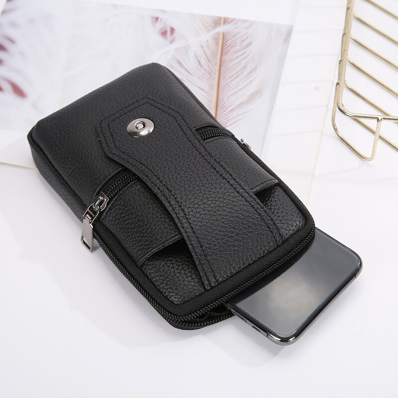多層男性のウエストバッグソリッドカラーのソフトpuレザーウエストバッグカジュアル男性小さな財布携帯電話ポーチバッグ財布