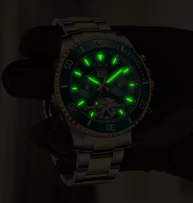 LIGE-Reloj de acero inoxidable para hombre, accesorio Masculino de pulsera con mecanismo automático de Tourbillon, complemento mecánico de marca de lujo a la moda, 2022