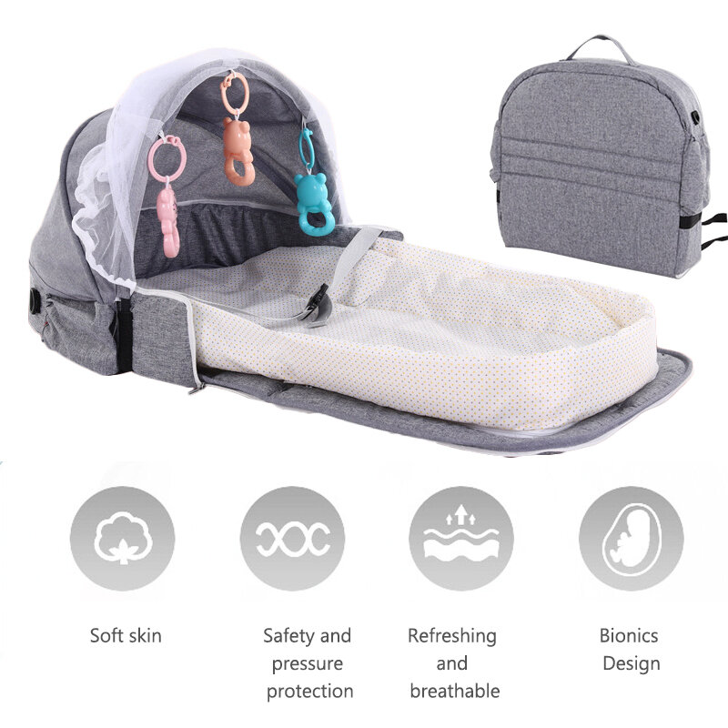 Berço de bebê dobrável, para recém-nascidos, respirável, viagem, proteção contra o sol, mosquiteiro, multifuncional, portátil