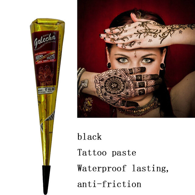 Pasta de pintura de tatuagem profissional natural, cones de henna, tinta mehandi 2021, à prova d'água, 1 peça