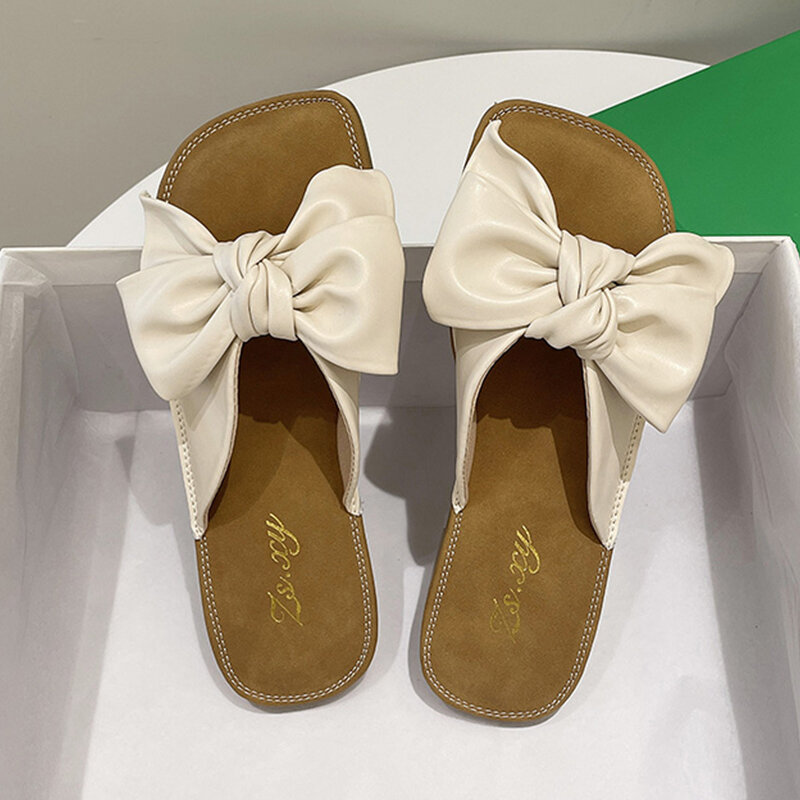 2021 diseño de moda Nudo de mariposa zapatillas de mujer de verano al aire libre pisos zapatos de mujer zapatos diapositivas mujer suave Zapatillas de casa