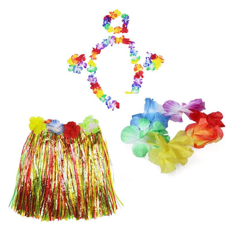 Falda Hawaiana de fibra de plástico para niñas, disfraz de hierba, falda de flores, vestido de baile Hula, fiesta de cumpleaños, viaje, playa, venta al por mayor