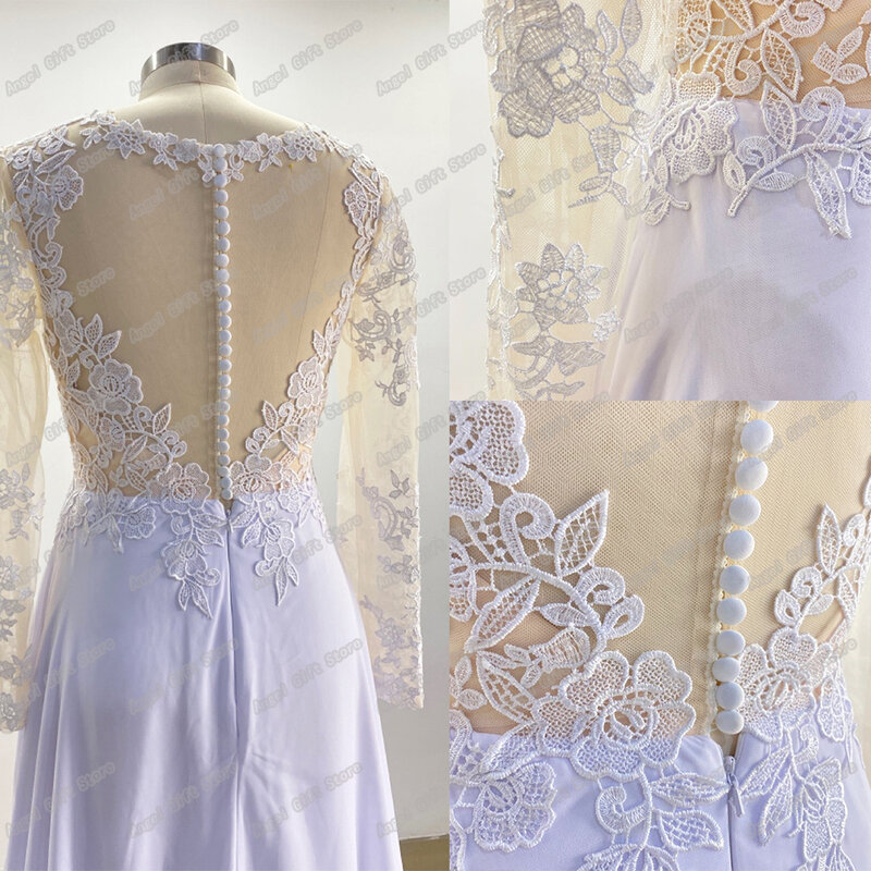 DREAM حجم كبير فساتين الزفاف الشيفون 2022 طويلة الأكمام الدانتيل الشفاف زين الخامس الرقبة فستان زفاف الشاطئ