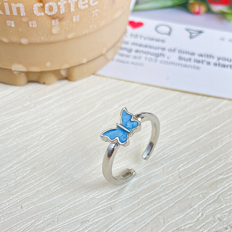 Anel de noivado anel de noivado anel de borboleta de gotejamento criativo retro abertura indicador ajustável anel de dedo feminino simples