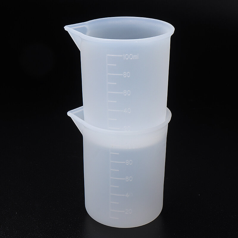 Copo de medição de silicone diy artesanal, 4 unidades, 100ml ferramenta com escala não aderente resina epóxi cola copos de mistura