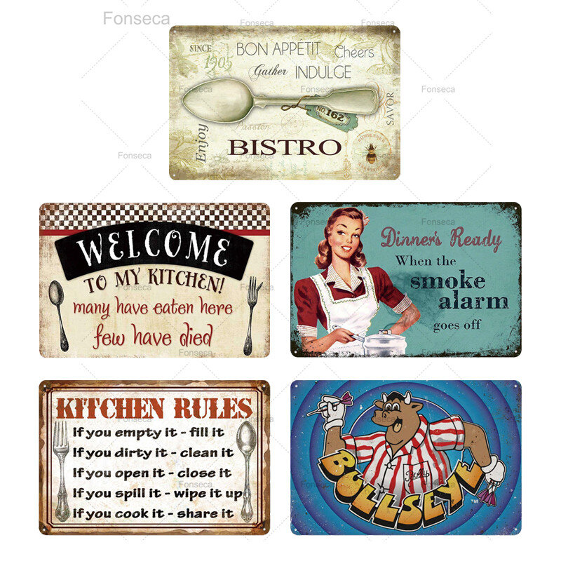 Letrero de Metal Vintage para cocina, letreros Retro de decoración de pared de habitación, hogar, comedor