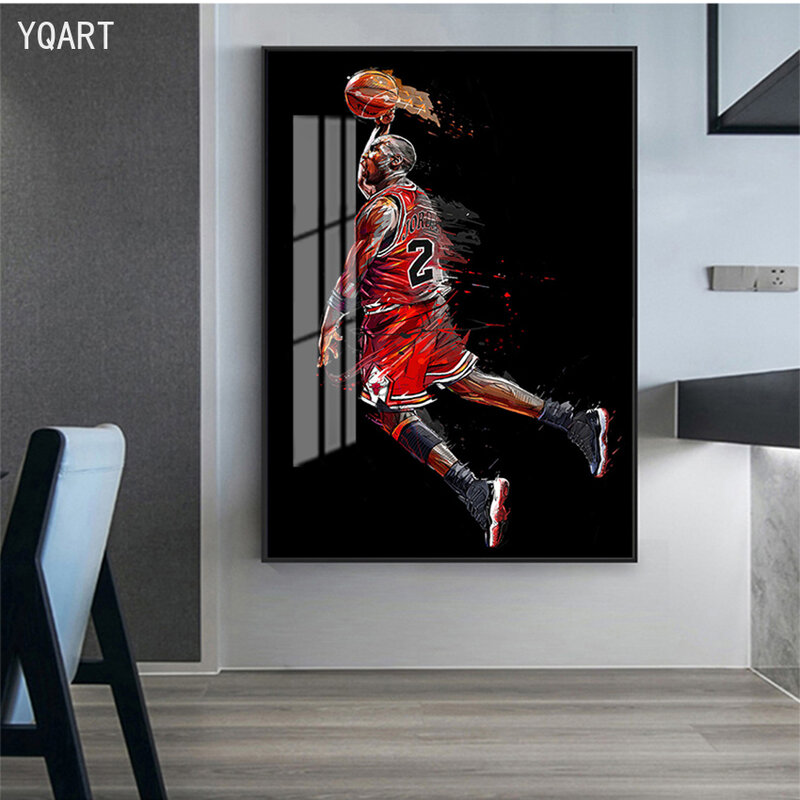 YQ ART-póster de Michael Jordan, imágenes de pared de baloncesto Fly Dunk, lienzo deportivo, pintura artística para decoración moderna del hogar y sala de estar