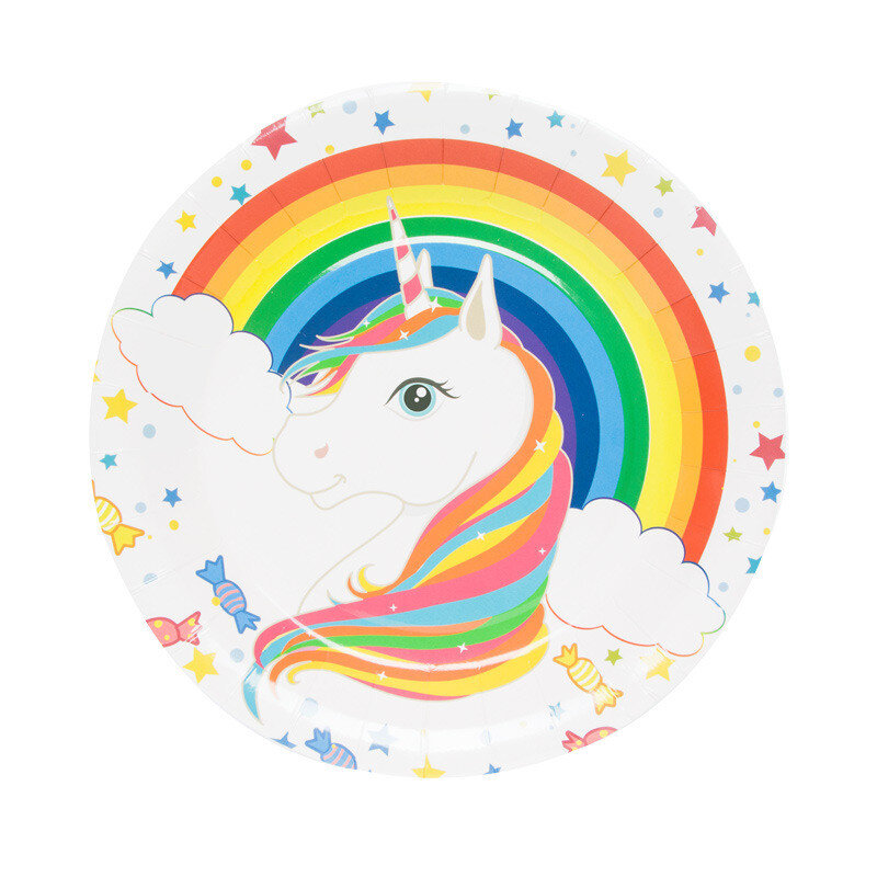 Rainbow Unicorn Theme Sekali Pakai Pesta Taleware Set Anak-anak Pesta Ulang Tahun Serbet Piring Piala Taplak Meja Perlengkapan Pesta