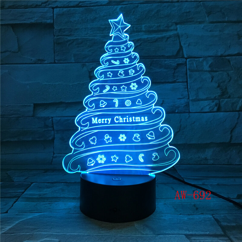 Hot 3D Effect Xmas Tree Shape illuminazione a Led 7 cambia colore USB alimentato decorazioni per alberi di natale lampada dgw 692
