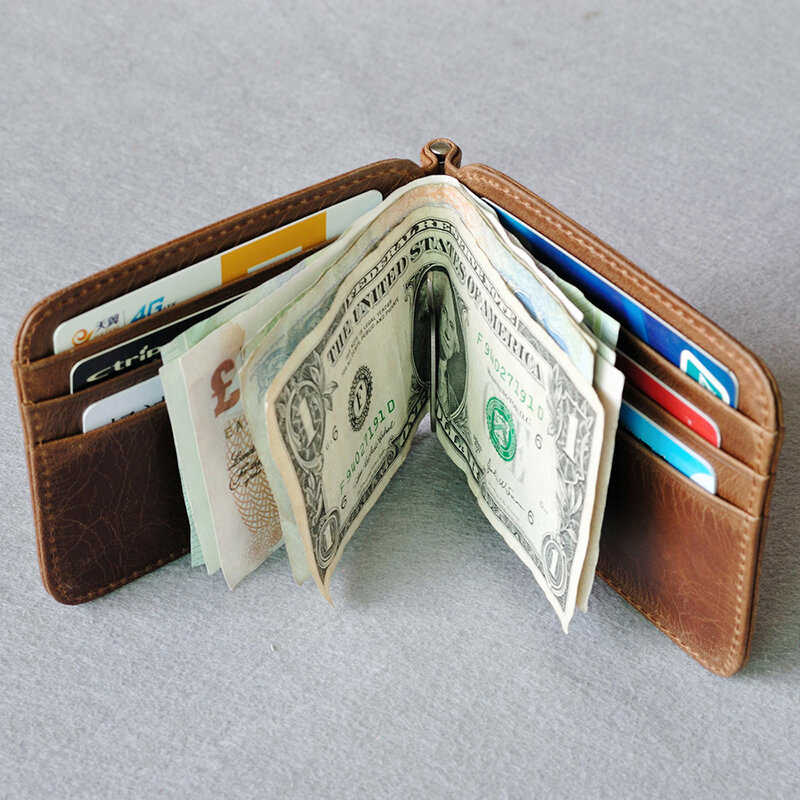 ของแท้หนังผู้ชายผู้หญิงกระเป๋าสตางค์กระเป๋าสตางค์ Multi-Function บัตรเครดิตผู้ถือบัตรเงินคลิป Mini ผ...