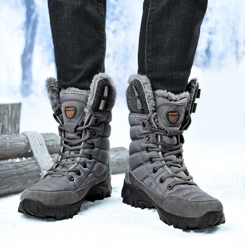 Bottes hautes d'hiver pour hommes, chaussures de neige chaudes et imperméables, de randonnée en plein air, plate-forme épaisse en coton et peluche, grande taille