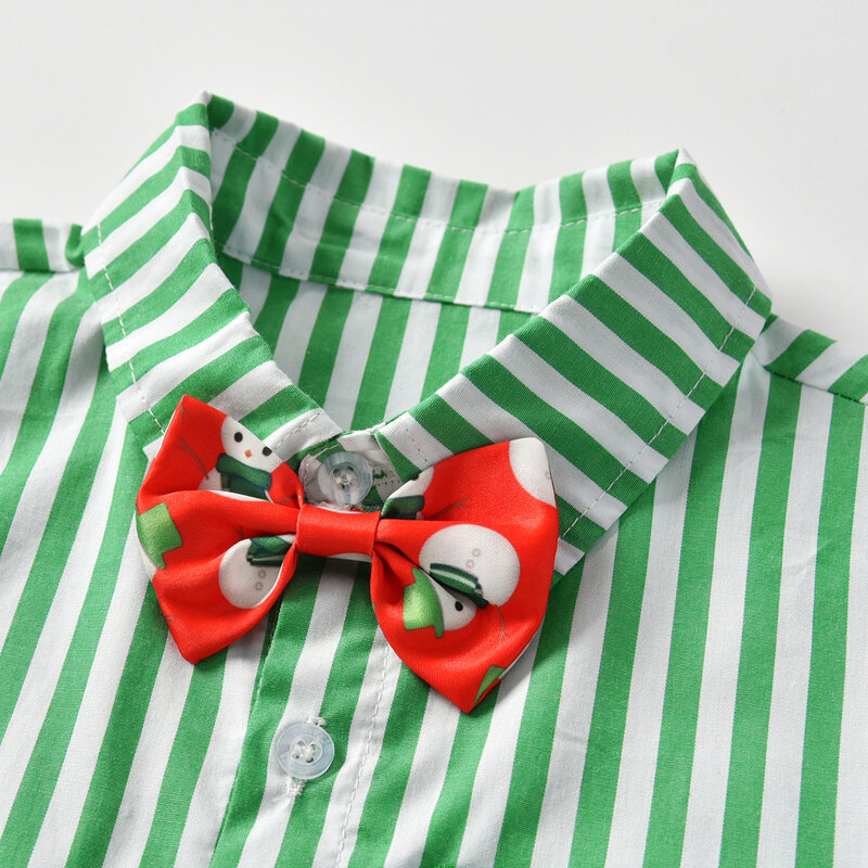 秋の子供のクリスマスクリスマススーツ子供の縞模様のシャツとダンガリー1〜3歳の男の子のための3個セット