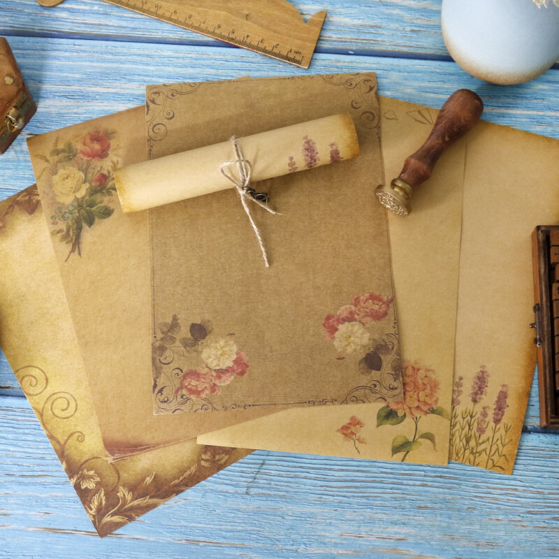 1Pack Vintage Kraft Amplop Surat Pad Set Hari Valentine Cinta Huruf Undangan Amplop Kertas Tulis dengan Aksesoris Tali