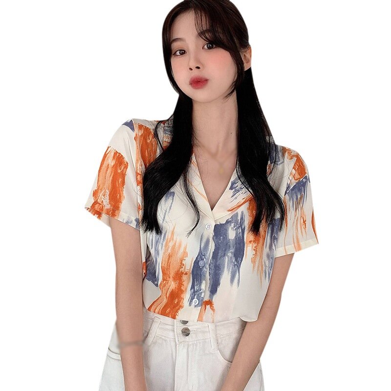 Женская Летняя Повседневная Блузка, Офисная шифоновая блузка, рубашки с коротким рукавом, новая женская одежда 2021