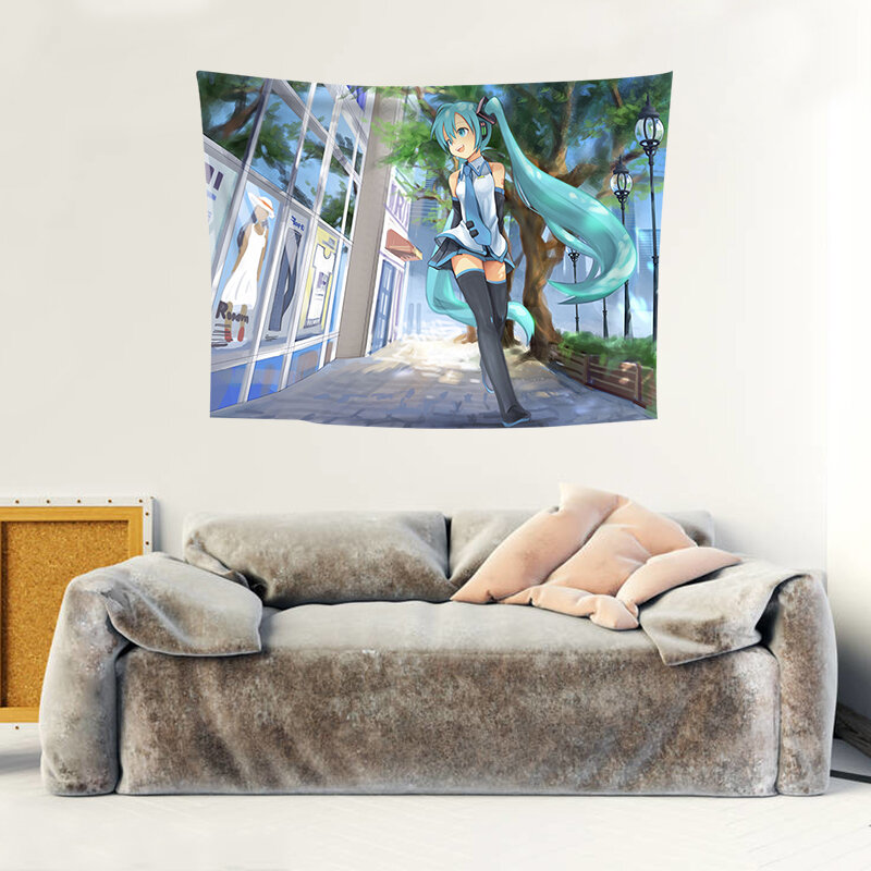 Miku tapeçaria dos desenhos animados pano fotografia backdrops decoração para casa meninos meninas quarto hatsun fundo da parede pendurado bandeira personalizada