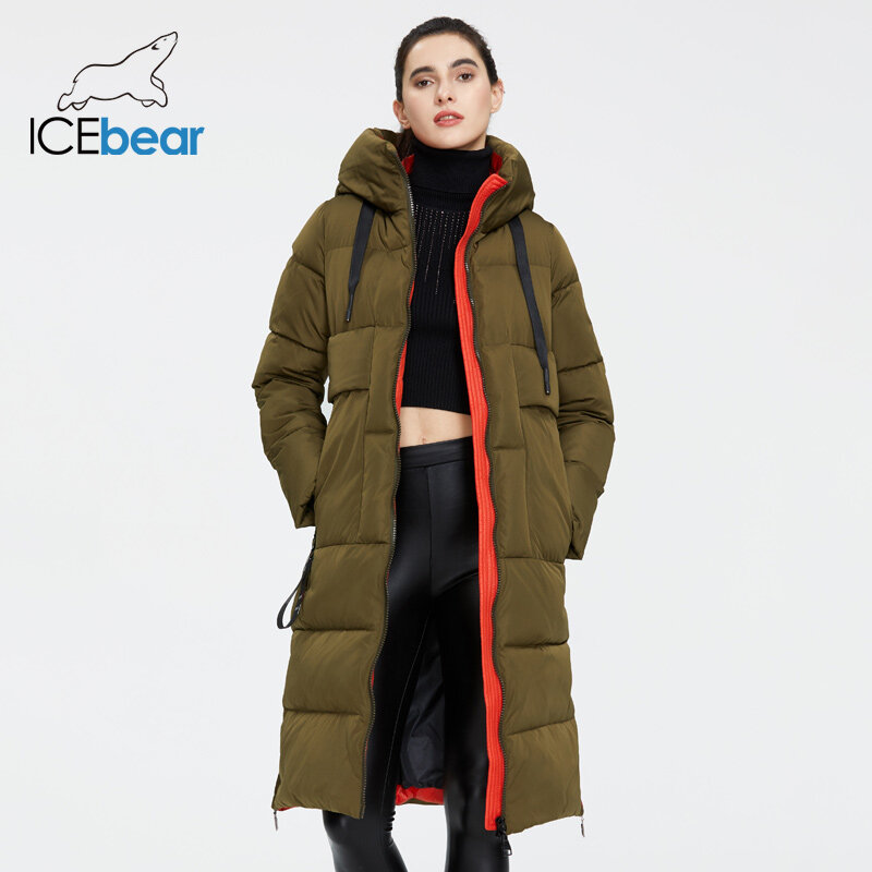 ICEbear 2021 Jaket Wanita Musim Dingin Baru Mantel Wanita Panjang Kualitas Tinggi Parka Wanita Berkerudung Pakaian Merek Wanita Bergaya GWD19507I