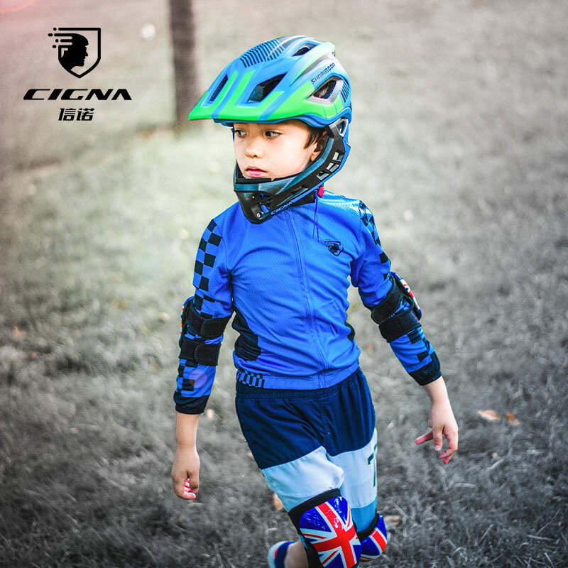CIGNA-casco de motocicleta 2 en 1 para niños, accesorio de cara completa, deportivo, con luz trasera, totalmente desmontable, para ciclismo de montaña o de descenso