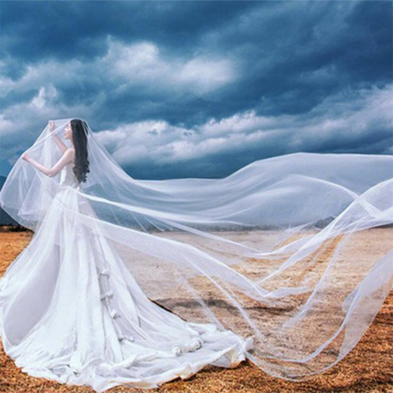 Pernikahan Bridal Panjang 3 Meter Satu Lapisan Kerudung dengan Sisir Gading/Putih Elegan Pernikahan Aksesoris Velos De Novia Voile de Mariee
