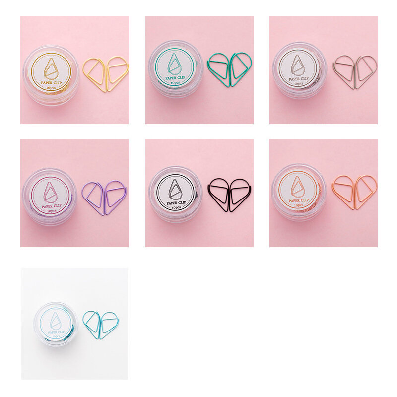10 PCS/LOT Colorful paper clips Mini waterdrop shape metal binders 2.5x1.5 cm size  journal decoration box packed