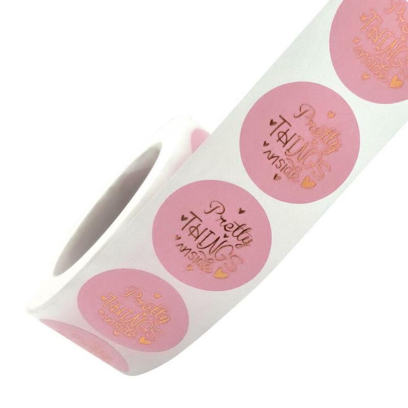 Pink Pretty Things Inside Stickers 500pcs Round Paper Gold Thank you stickers for Business Packaging Seal Labels Cute Stickers