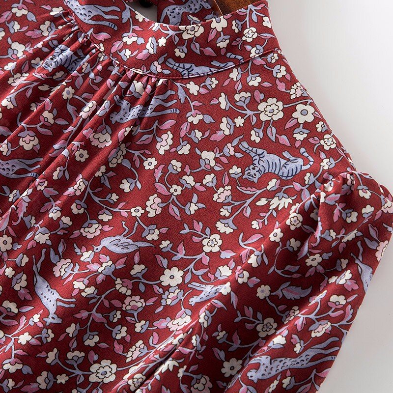 Yg Брендовые женские 2021 сезон весна-лето Новый цветочным принтом леопарда шелк тутового шелкопряда 3 / 4 рукавами а-образное платье