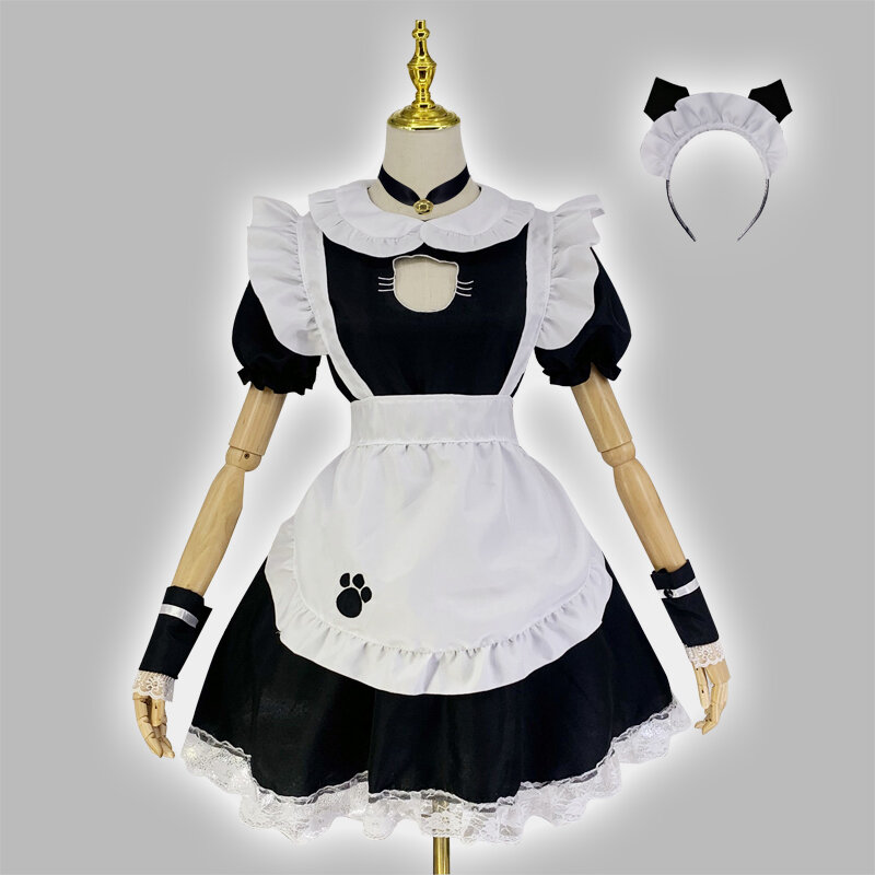 Vrouwen Maid Outfit Lolita Dress Leuke Горничная Anime Zwart Wit Schort Cosplay Maid Jurk Mannen Uniform Cafe Kostuum Mucama