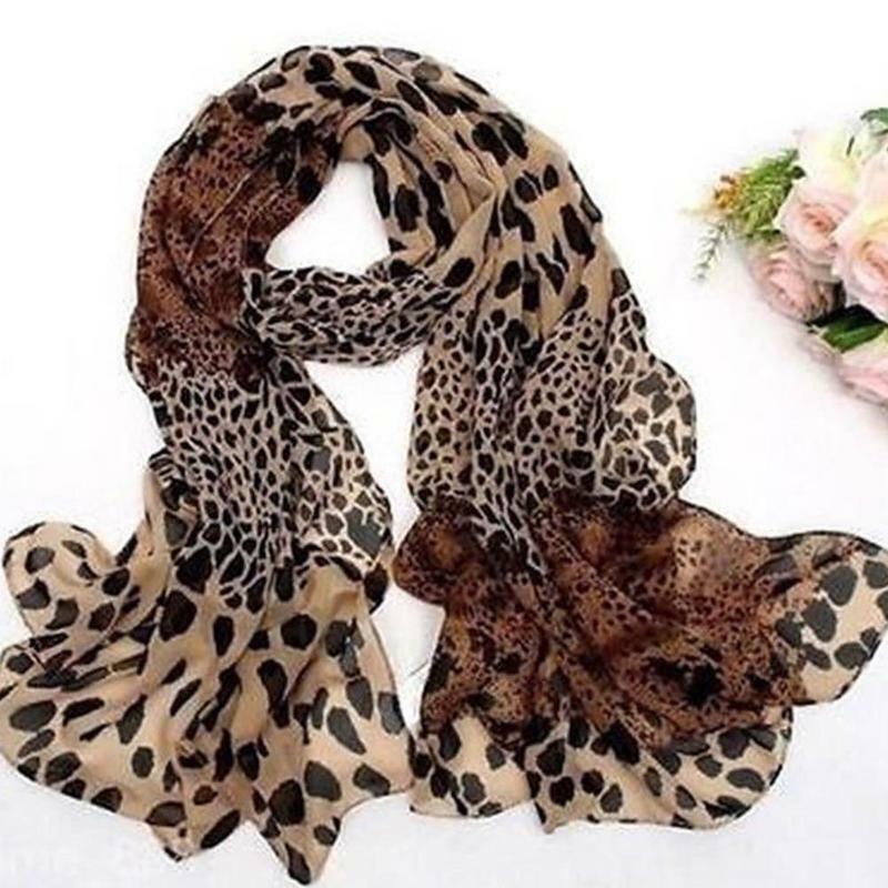 Lenço de seda xale de leopardo, cachecol feminino longo e macio de 20cm com estampa de leopardo para primavera e outono
