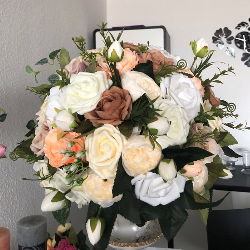화이트 로즈 인공 꽃 실크 꽃다발 웨딩 장식을 위한 고품질 큰 장미, 가짜 꽃, 레드 홈 테이블 장식