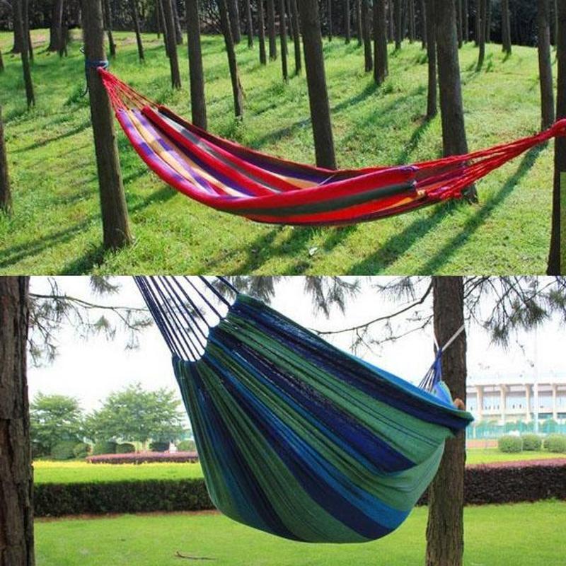 Hamaca portátil de jardín al aire libre hamaca cama colgante para viajes de casa Camping senderismo Swing de hamaca de rayas Rojo