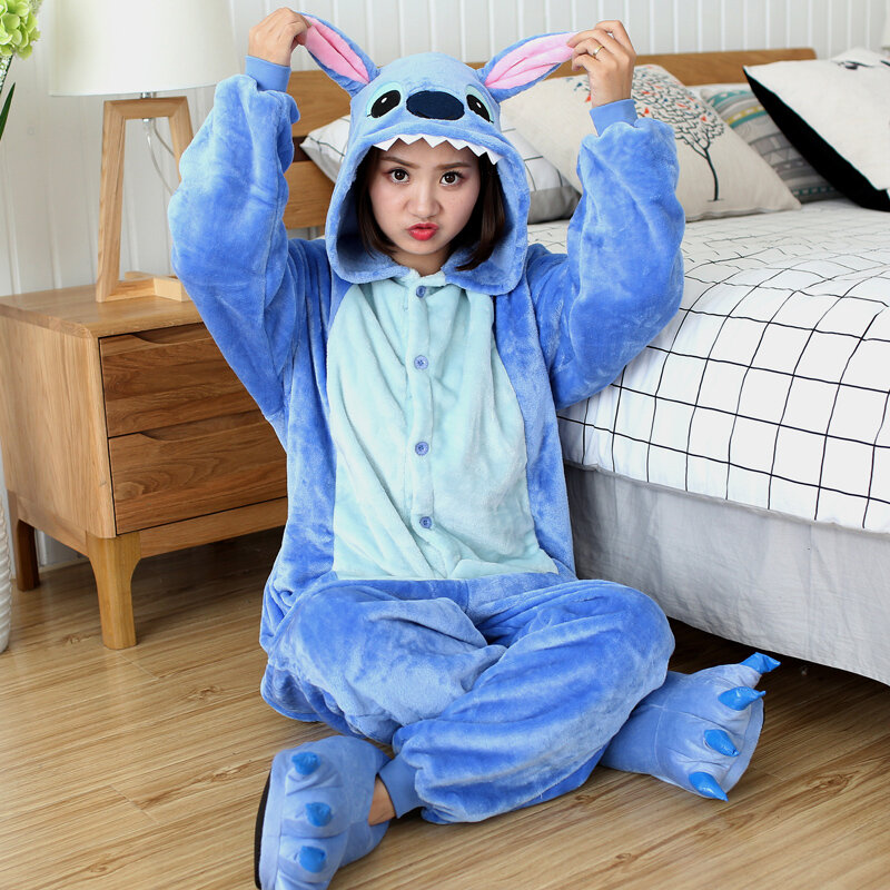 Winter Stitch Pajamas Adults Unicorn Animal Sleepwear Totoro Onesies Women Men Unisex Flannel Nightie Female Home Clothes Sets