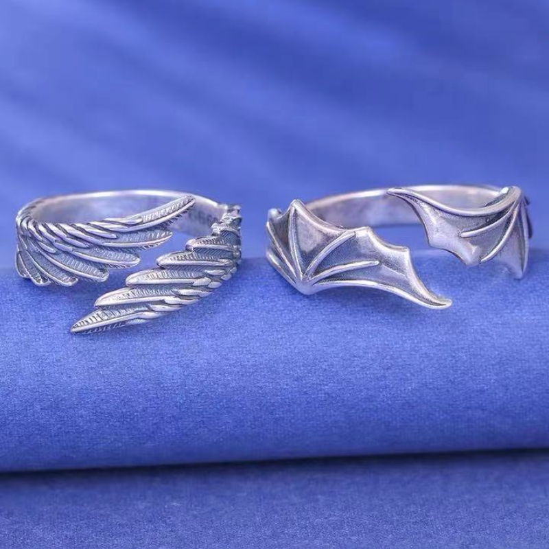 Angel Demon Wing Koppels Ringen Voor Vrouwen Mannen Bijpassende Beste Vriend Trendy Belofte Ring Voor Teen Duim Sieraden Engagement