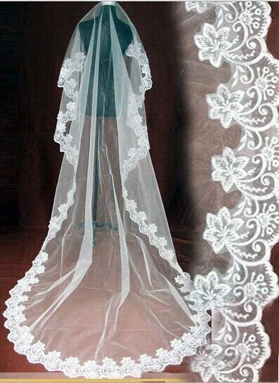 Perfect Combination veu de noiva White Ivory Cheap Lace Bridal Veil 3 Meters Wedding Veil Wedding Accessories