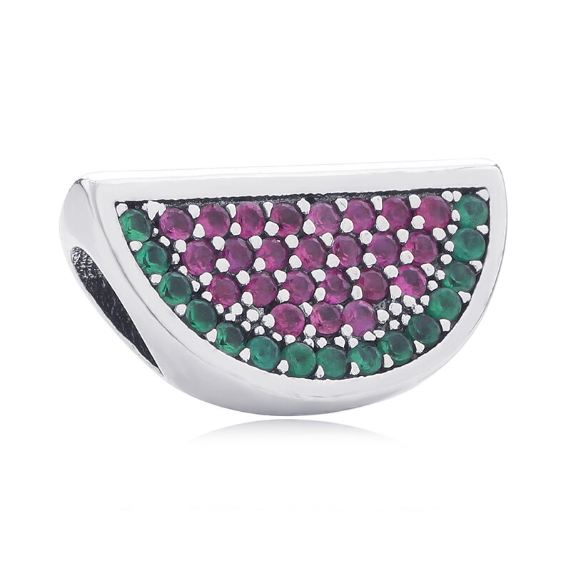 925 Sterling Silver Dangle Charm Pink Love Heart Watermelon Zircon Beads Fit Original Pandora Charms Bracelets DIY Women Jewelry