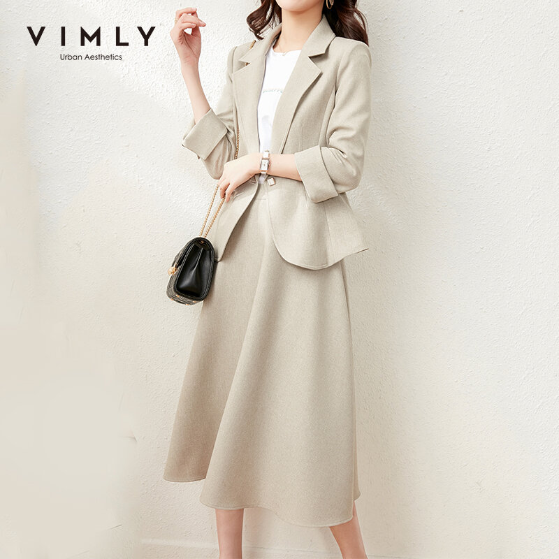 Vimly conjunto de roupas femininas casaco de blazer elegante com saia longa wasit conjunto feminino de 2 peças jaqueta e saia f6362