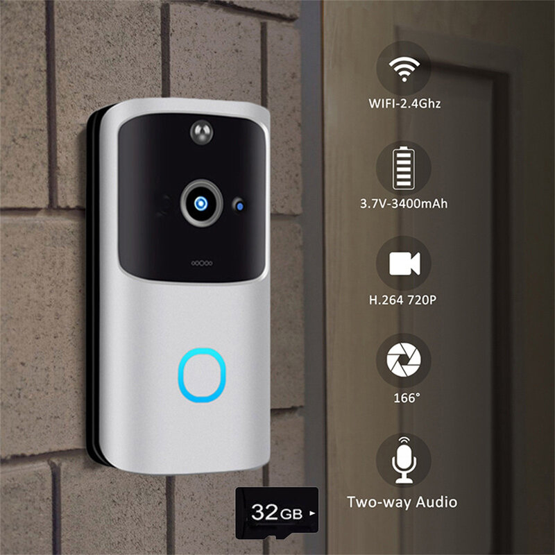 Smart Wifi Video Deurbel Camera Visuele Intercom Met Chime Nachtzicht Ip Deurbel Draadloze Home Security Camera 32Gb tf Card