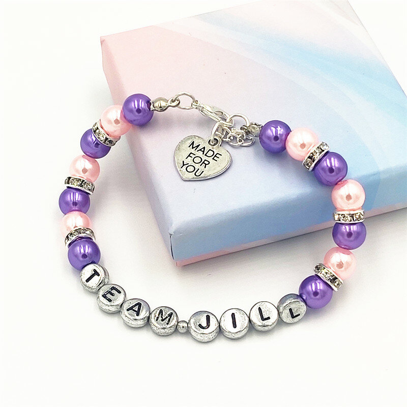 Pulsera con abalorio para niña, regalo de cumpleaños personalizado, joyería personalizada con caja, rosa y púrpura, novedad