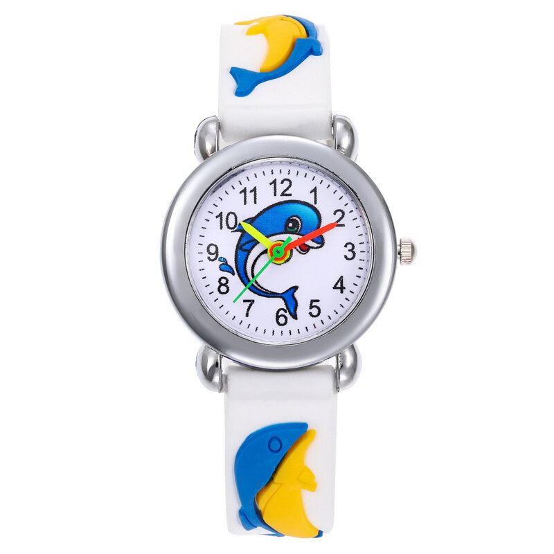Nuevos relojes para niños de dibujos animados con diseño de pez delfín en 3D, reloj de silicona para niños y niñas, reloj analógico para niños, reloj de pulsera de cuarzo para regalo de bebé