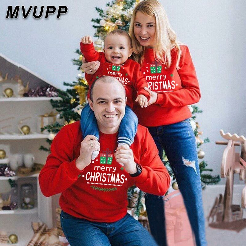 Tops family matching christmas sweaters cute cartoon dad mom kid hoodies sets winter clothes mom dad son daughter fashion outfit