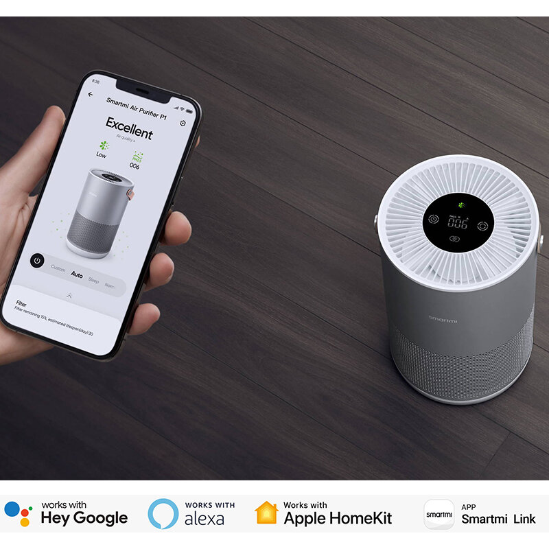 Nowy model 2021, oczyszczacz powietrza Smartmi P1, domowy oczyszczacz powietrza, cicha praca, używany z Apple Homekit, Alexa, Hey Google, odpowiedni do salonu i sypialni o powierzchni 30 metrów kwadratowych