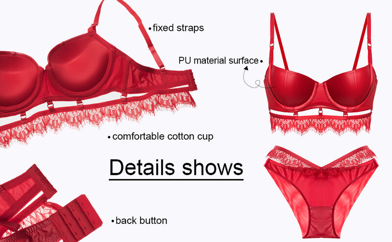 Fashion Women's Sexy Bra Set Push Up Solid Pattern Leather Cup Seamless Bra and Panties Set Underwire Lingerie Women