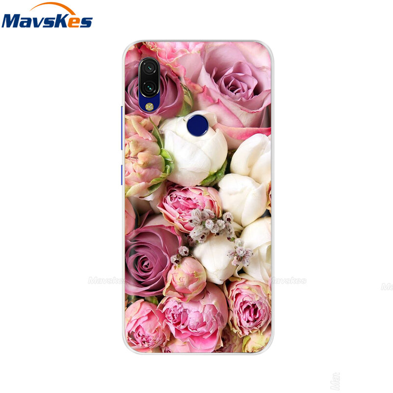 Capa de silicone floral para xiaomi redmi, capa anti-choque para redmi note 7 pro note7