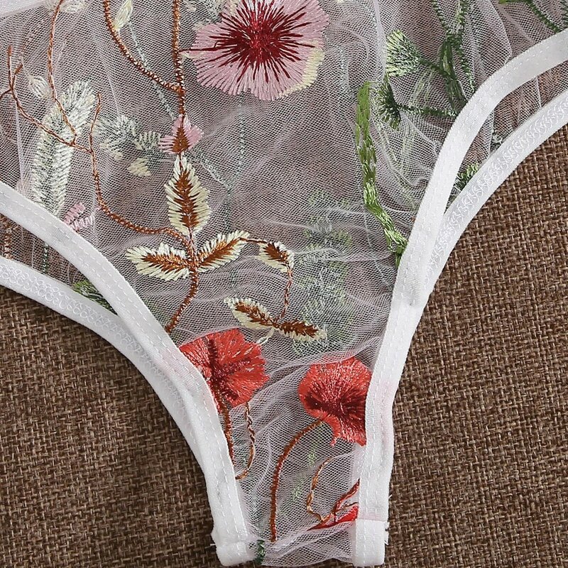 Lingerie transparente bordada de malha, sensual, conjunto de roupa íntima, sem costura, sutiã e conjuntos curtos, sensual, conjuntos eróticos quentes