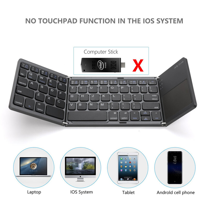 Kuu portátil duas vezes dobrável russo teclado bluetooth sem fio dobrável touchpad teclado para ios/android/windows ipad tablet